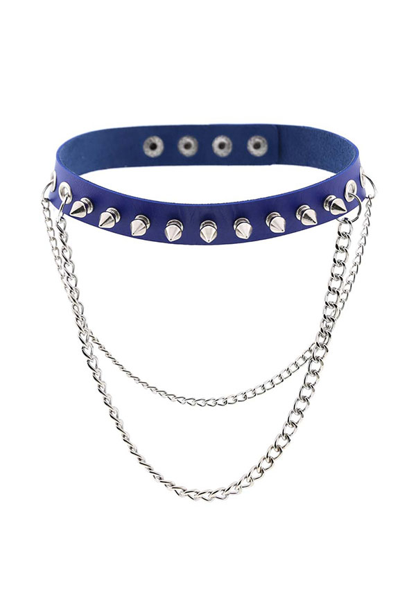 Gothic Rivet Choker Punk Style Clavicle Necklace with Chain
