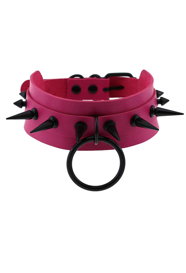 Gothic Rivet Choker Punk Style Necklace with Big Ring