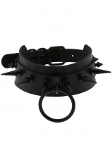 Gothic Rivet Choker Punk Style Necklace with Big Ring
