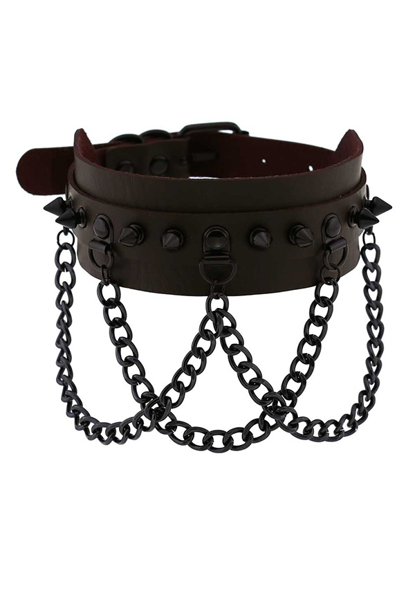 Gothic Rivet Choker Punk Style Necklace with Cross Chain
