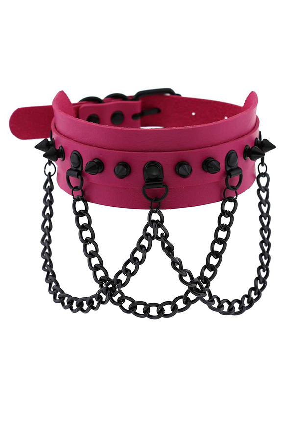 Gothic Rivet Choker Punk Style Necklace with Cross Chain