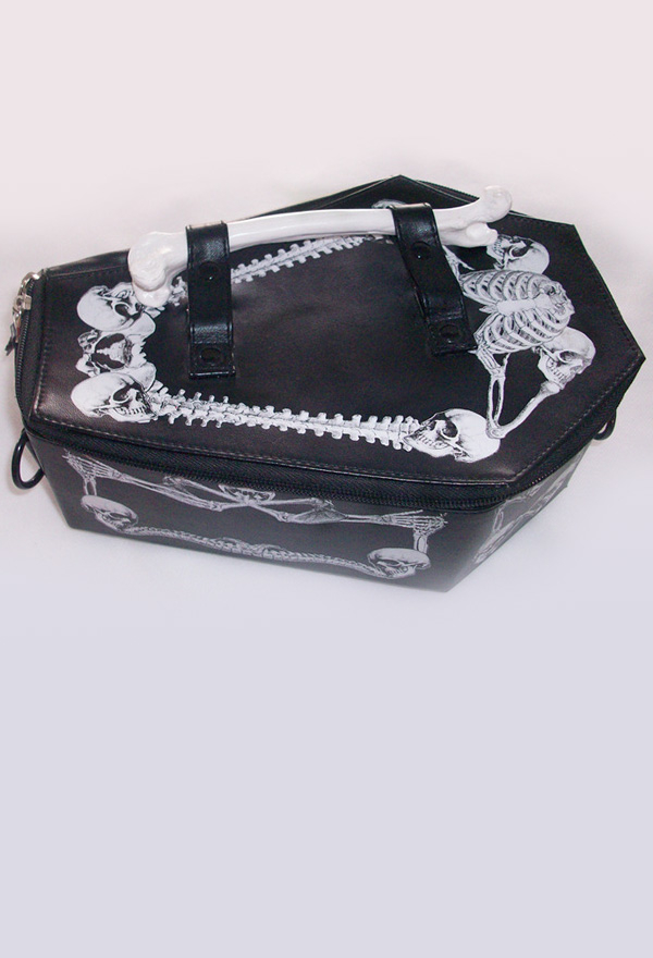 Gothic Skeleton Single Shoulder Bag Black PU Leather Purse Crossbody Bag