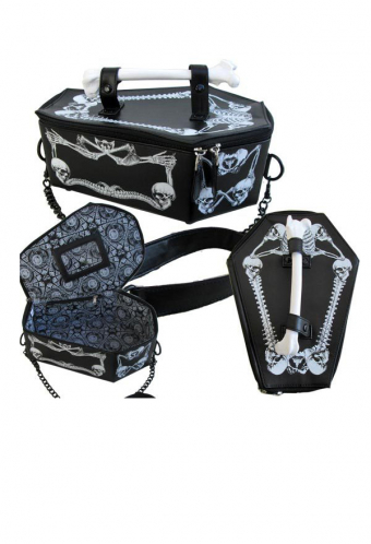 Gothic Skeleton Single Shoulder Bag Black PU Leather Purse Crossbody Bag