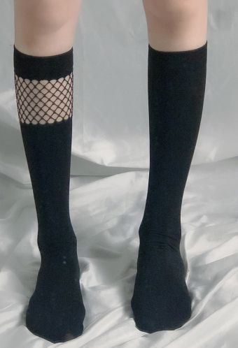 Gothic Mid Calf Length Knee Socks Japanese Punk Style Black Hollow Fishnet JK  Socks