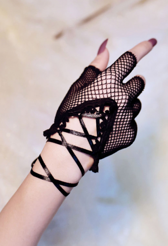 Gothic Up Arm Fingerless Gloves Steampunk style Black Lace Fishnet Wrist Gloves
