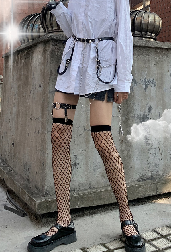Women Gothic Fishnet Thigh High Stockings Black Over the knee Punk Socks for Halloween