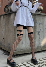 Women Gothic Fishnet Thigh High Stockings Black Over the knee Punk Socks for Halloween