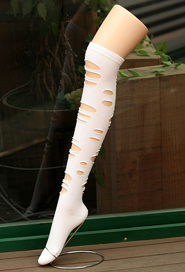 Women Gothic Punk Hollow Socks Japanese Style Soft Cotton Thigh High Stockings