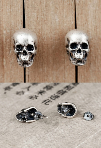 Gothic Dark Dream 925 Earrings Punk and Retro Style Silver Skeleton Earrings