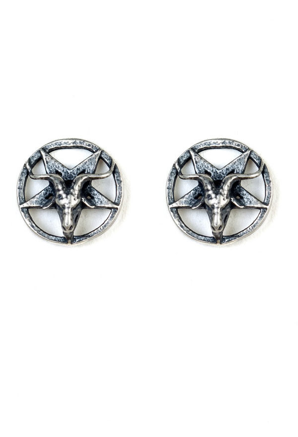 Gothic Goat Head Pentagram Earrings in Retro Punk Style Sterling Silver Earrings