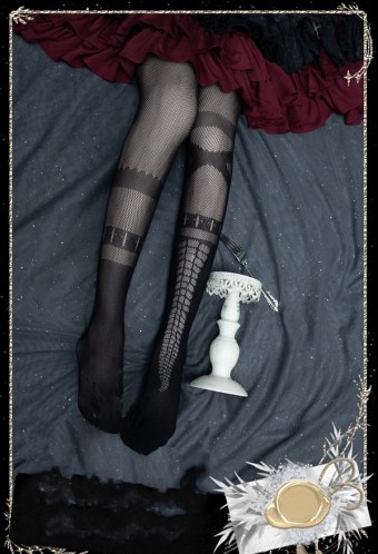 Halloween Gothic Lolita Fishnet Socks Dark Style Black Knitted Sheer Thin Pantyhose for Women