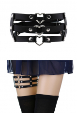 Gothic Hollow Heart Leg Harness Punk Style PU Leather Three Row Leg Harness