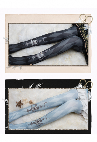 Halloween Gothic Lolita Thigh High Socks Dark Style Diamond Stripe Pattern Thin Over The Knee Stockings for Women