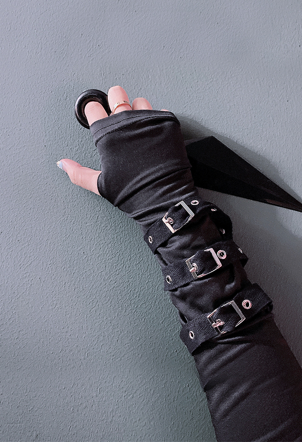 Gothic Punk Hiphop Fingerless Glove Dark Style Black Polyester Metal Buckles Sunblock Arm Length Glove