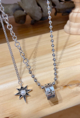 Gothic Punk Sweater Clavicle Chain Dark Style Alloy Star Ring Bead Pendant Necklace