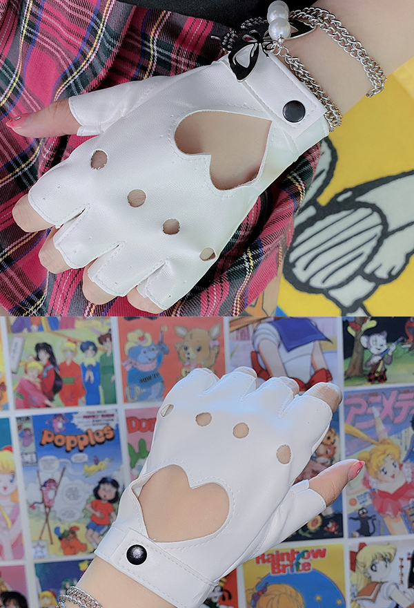 Gothic Lolita Punk Glove Japanese Style Polyester Heart Hollow Wrist Length Fingerless Glove