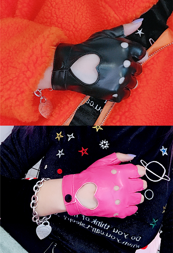 Gothic Lolita Punk Glove Japanese Style Polyester Heart Hollow Wrist Length Fingerless Glove