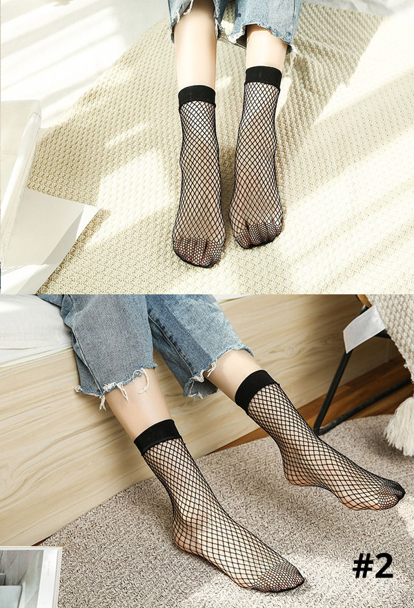 Women 's Gothic Fishnet Ankle Socks Black Sexy Elastic Thin Hollow Socks