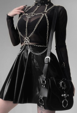 Gothic Chain Collar Dark Style PU Leather Pentagram Hanging Neck Collar