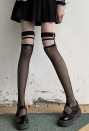 Gothic Fishnet Over the Knee Socks Punk Style Black Nylon Thigh High Stockings With Rivets for Halloween
