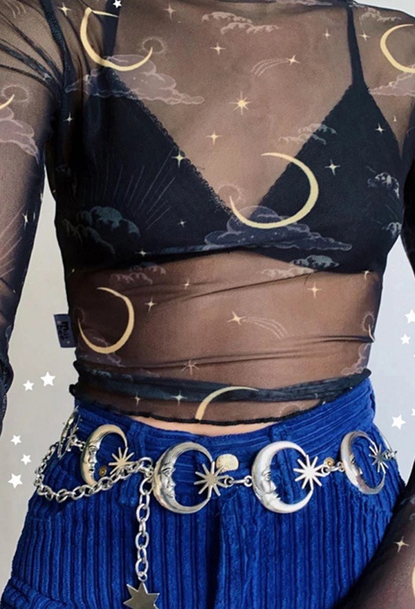Woman Fashion Gothic Punk Vintage Aesthetic Waist Belt Silver Metal Belly Waist Chain