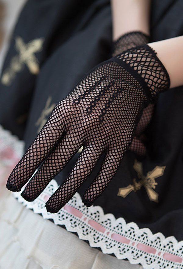 Women Fashion Gothic Elegant Short Gloves Fishnet Courtesy Summer Bridal Gloves