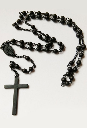 Woman Fashion Jewelry Gothic Vintage Stylish Necklace Black Bead Rosary Holy Cross Pendant Necklace