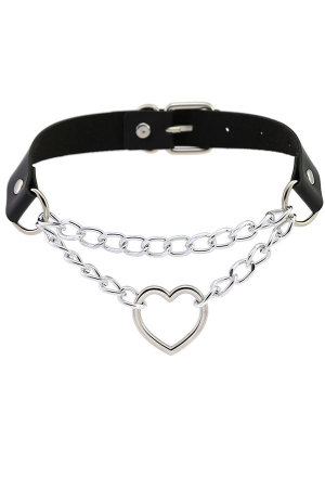 Gothic Punk Hot Girl Fashionable Choker PU Leather Metal Chain Adjustable Heart Choker