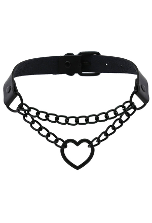 Gothic Punk Hot Girl Stylish Choker PU Leather Black Chain and Heart Adjustable Choker