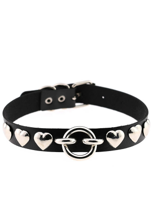 Women Girls Fashion Jewelry Gothic Punk Stylish Ring Choker PU Leather Cool Multiple Heart Shape Rivets Adjustable Choker Necklace