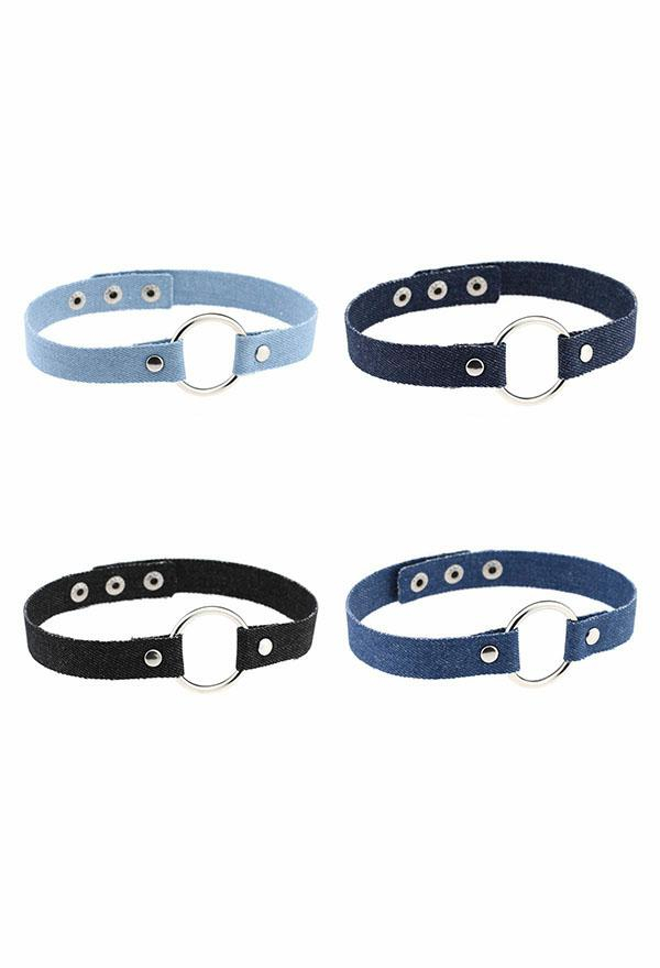 Gothic Alternative Rock O-Ring Choker Punk Style Denim Adjustable Choker Necklaces Four Colors in A Set