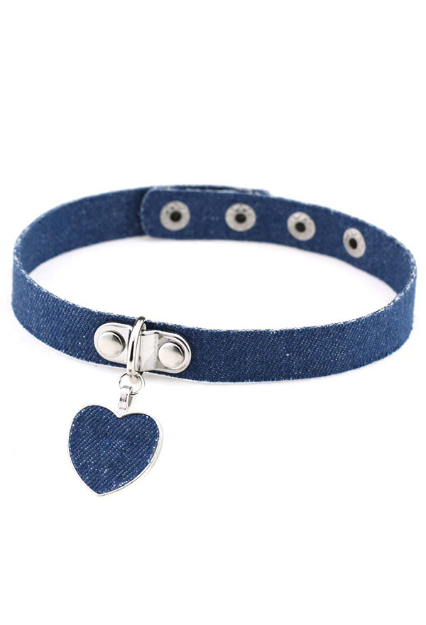 Women's Punk Rock Jewelry Gothic Choker Streetwear Style Denim Heart Pendant Decorated Adjustable Choker Necklaces Four Colors in A Set