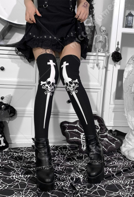 Harness Print Full Leg Thigh-Hi Goth Punk Rave Tights Pantyhose Hosiery 