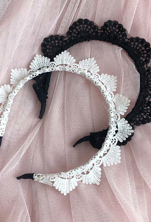 Women Gothic Lolita Maid Style Lace Knit Headband