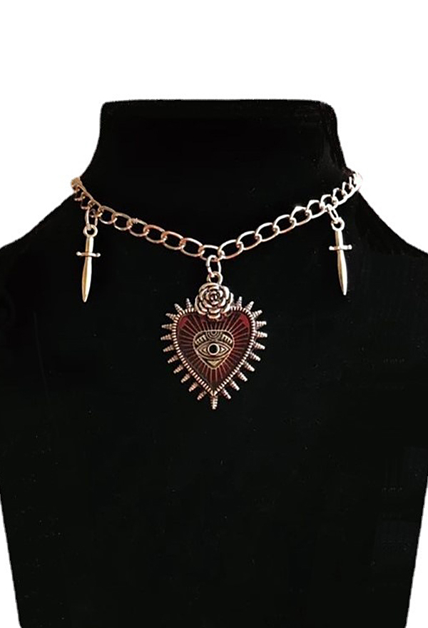 Wise Eye Gothic Vintage Halloween Rose Heart Decorated Necklace
