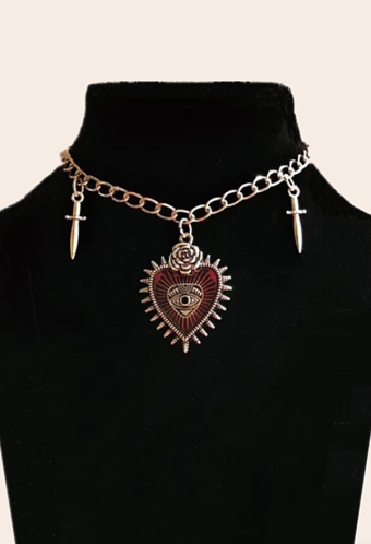 Wise Eye Gothic Vintage Halloween Rose Heart Decorated Necklace