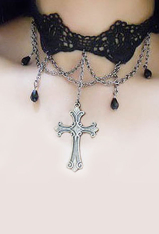 Gothic Lolita Cross Choker in Retro Steampunk Style Black Necklace