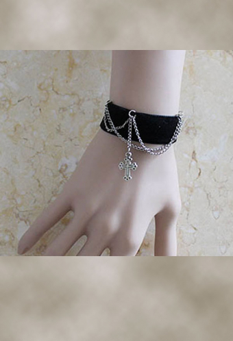 Gothic Lolita JK Bracelet in Retro Steampunk Style Black Cross Bracelet