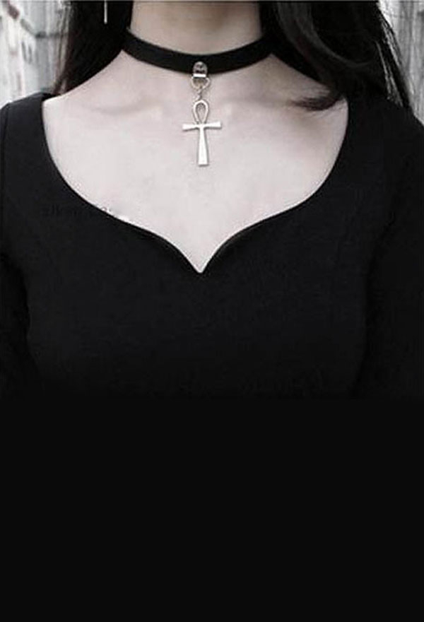 Gothic Lolita JK Choker in Retro Steampunk Style Black Cross Necklace