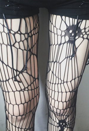 Gothic Fishnet Pantyhose Punk Style Black Spider Net Pantyhose 2 Set