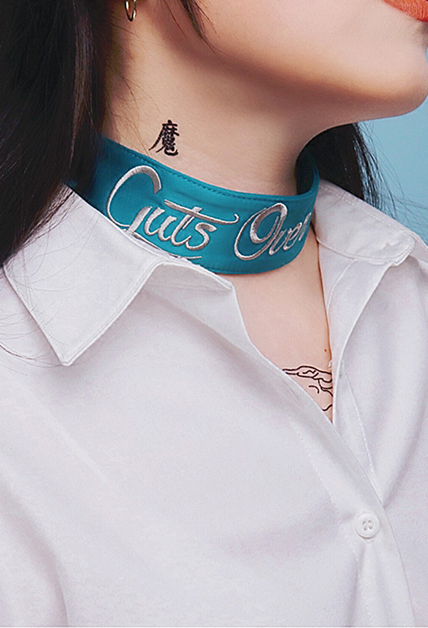 Gothic Letter Embroidery Satin Ribbon Strap Choker Thigh Ring