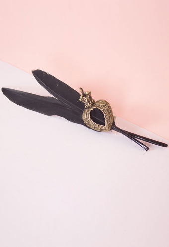 Gothic Lolita Hair Clip Bronze Bird Wings Heart Crown Retro Dark Style Black Feather Hair Accessory