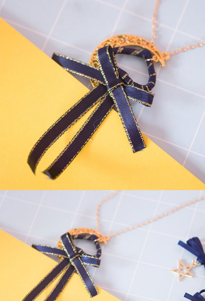 Lolita Engraving Pendant Delicate Golden Moon Blue Bowknot Long Chain Earring