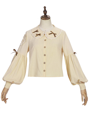 Lolita Long Puff sleeve Button Up Base Shirt Classic Japanese Country Style Cute Bowknots Shirt 