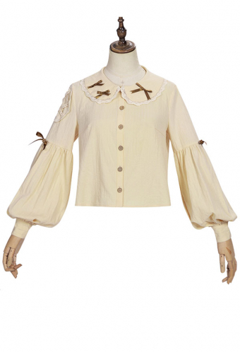 Lolita Long Puff sleeve Button Up Base Shirt Classic Japanese Country Style Cute Bowknots Shirt