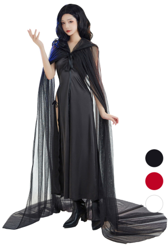 Women Gothic Tulle Sheer Hooded Cloak