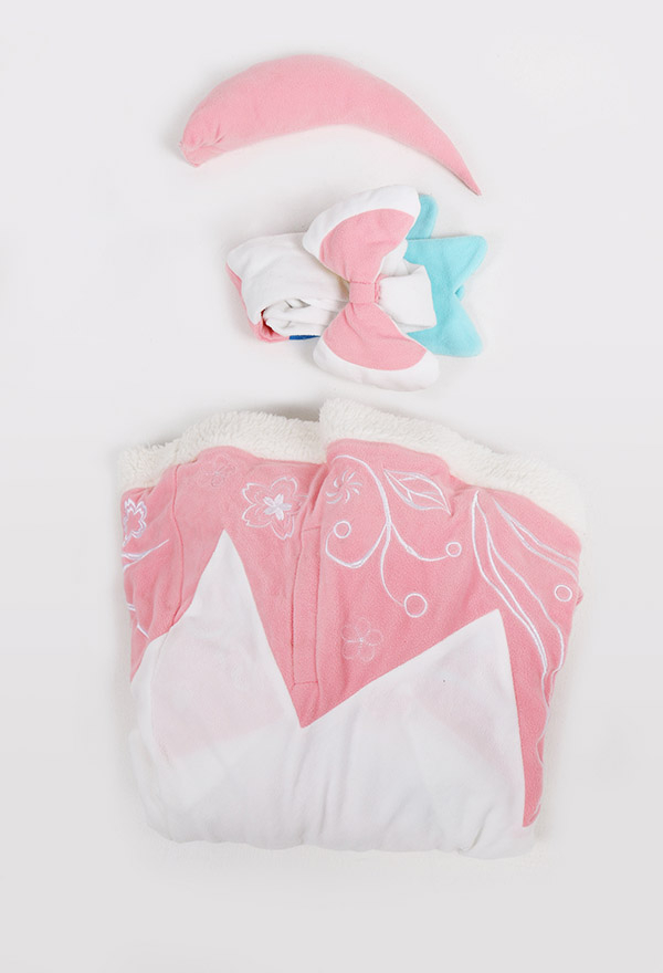 Pink Fox Kawaii Plush Cape Hooded Blanket Poncho Wrap Cozy Cloak with Tail
