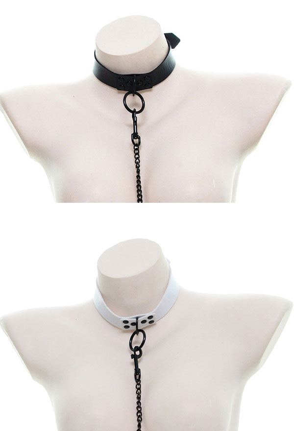 Gothic Choker Sexy PU Leather Necklace with Chain