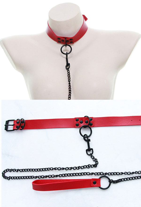 Gothic Choker Sexy PU Leather Necklace with Chain