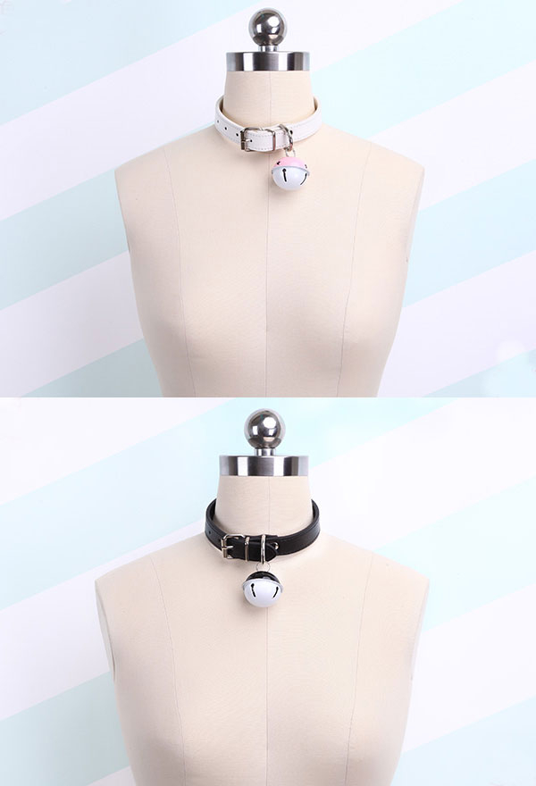 Gothic Choker Cute PU Leather Bell Necklace with Chain
